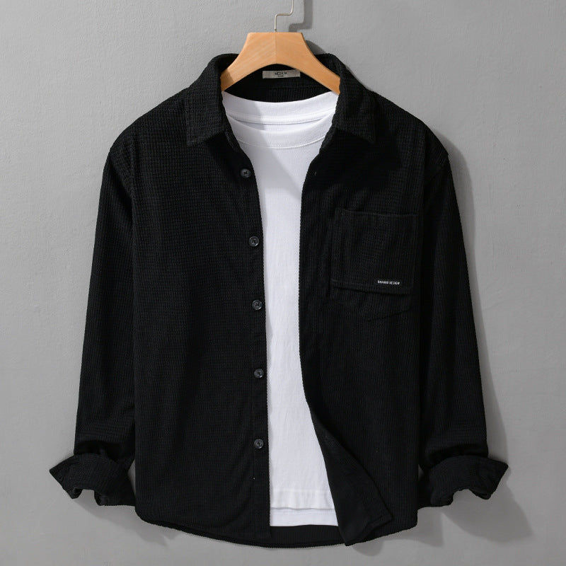 Herren Texturiertes Hemd-Overshirt mit Brusttasche, Knopfleiste und Waffelstruktur Echoarchiv