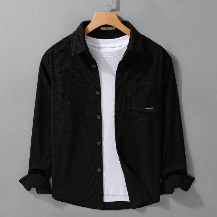 Herren Texturiertes Hemd-Overshirt mit Brusttasche, Knopfleiste und Waffelstruktur Echoarchiv