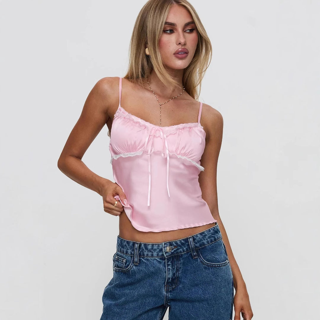 Damen Leichtes Spaghetti-Top mit Rüschendetails Echo Archiv