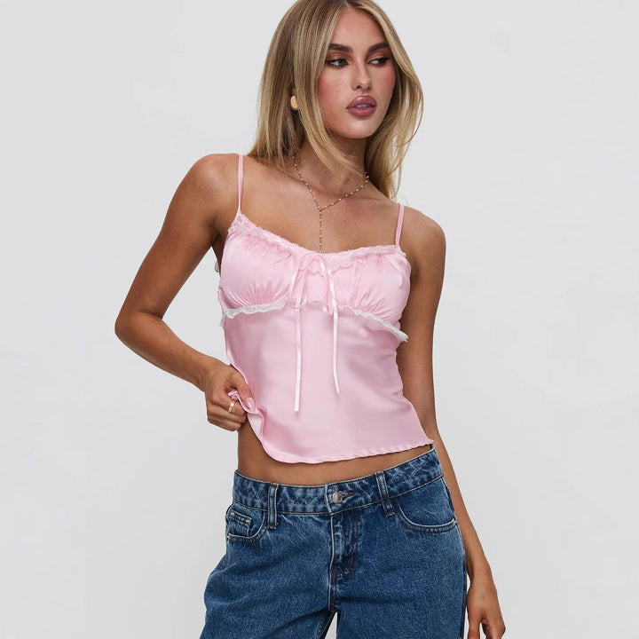 Damen Leichtes Spaghetti-Top mit Rüschendetails Echo Archiv