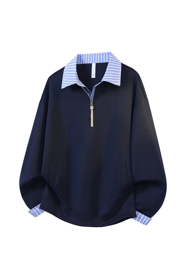 Damen Oversize-Sweatshirt mit Hemdkragen & Halbzip im Lagenlook Echoarchiv