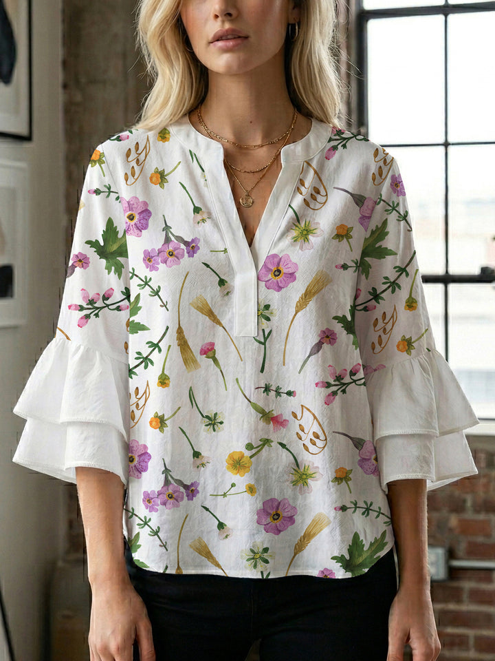 Damen Blusenshirt mit voluminösen Ärmeln und floralem Muster Echo Archiv