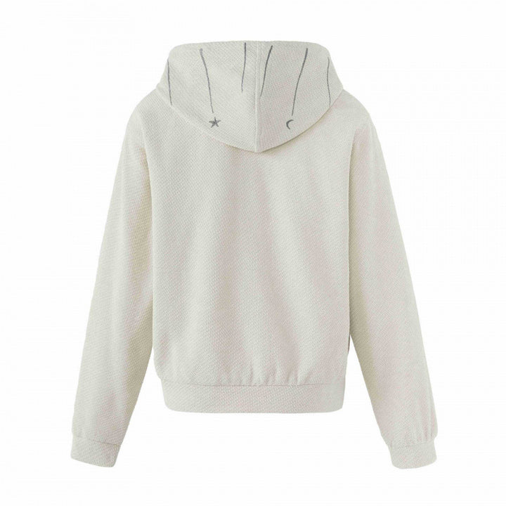 Damen Boxy-Strick-Kapuzenjacke mit himmlischer Stickerei, durchgehendem Reißverschluss und Kordelzug Echo Archiv