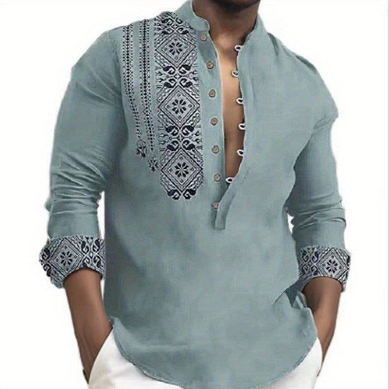 Herren Longsleeve mit dekorativem Stickmuster Echoarchiv