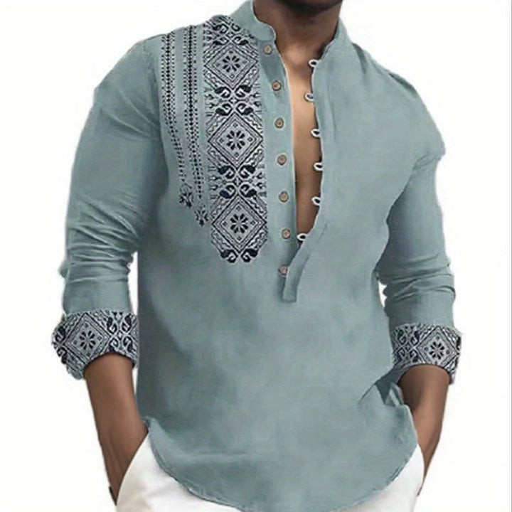 Herren Longsleeve mit dekorativem Stickmuster Echoarchiv