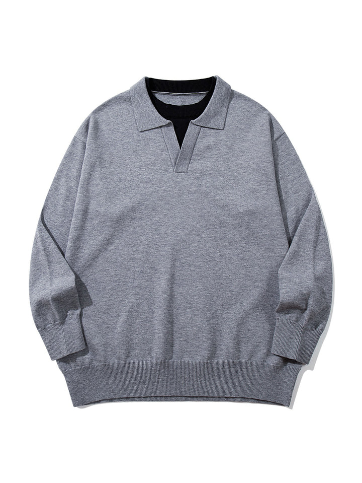 Unisex Feinstrick-Polo mit V‑Ausschnitt‑Cutout und integriertem Rollkragen-Layer Echoarchiv