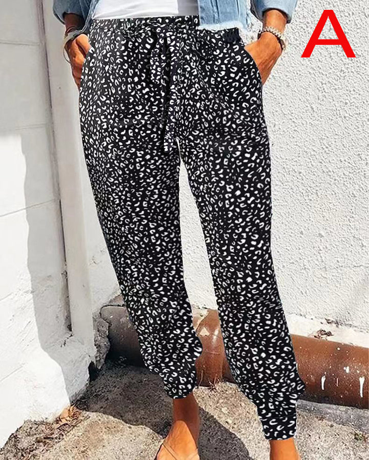 Damen nan lässige Leoparden-Print Jogginghose mit Tunnelzug, Eingrifftaschen und elastischen Bündchen Echo Archiv