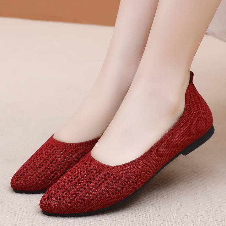 Damen nan atmungsaktive gestrickte Ballerina-Slipper mit perforiertem Obermaterial und orthopädischem Memory-Fußbett Echo Archiv
