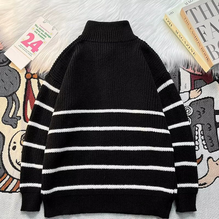 Herren Grobstrickpullover mit hohem Kragen und praktischem Reißverschluss Echoarchiv