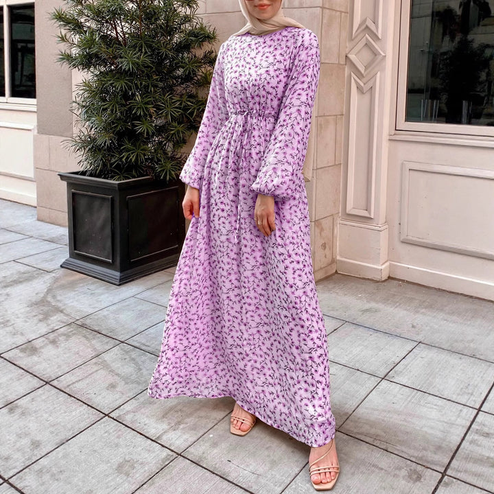 Damen Geblümtes Maxikleid mit Kordel-Taille und Ballonärmeln – Valéora