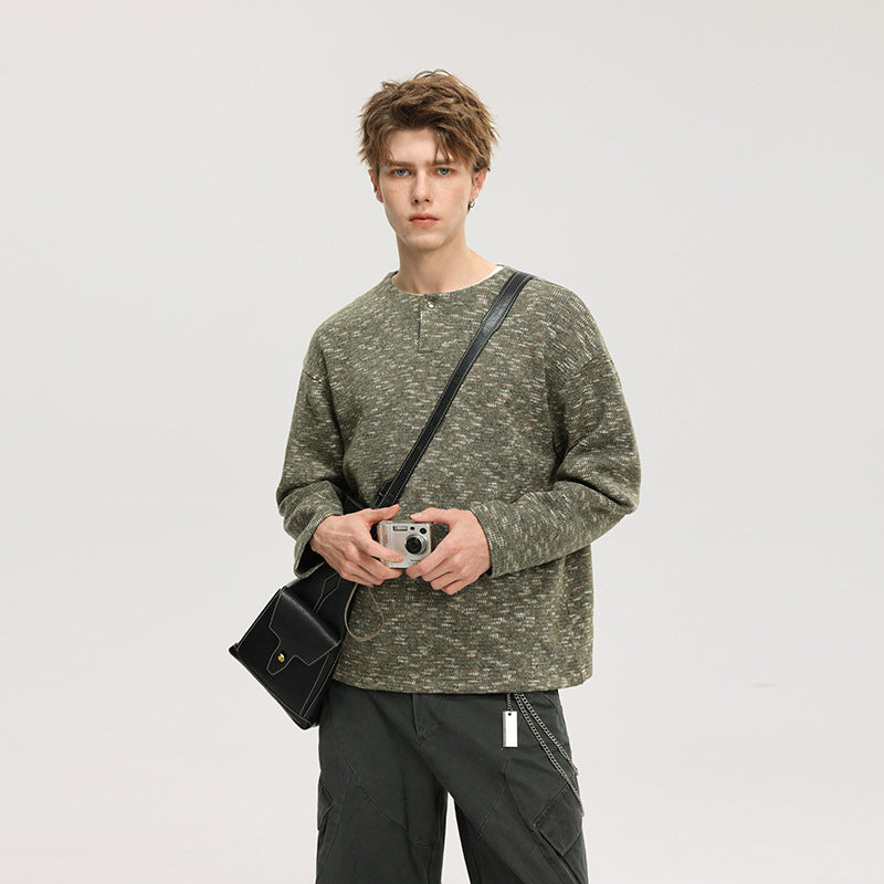 Herren Oversize-Strickpullover im Melange-Look mit Rundhalsausschnitt und gerippten Bündchen Echo Archiv
