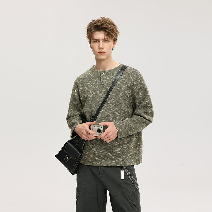 Herren Oversize-Strickpullover im Melange-Look mit Rundhalsausschnitt und gerippten Bündchen Echo Archiv