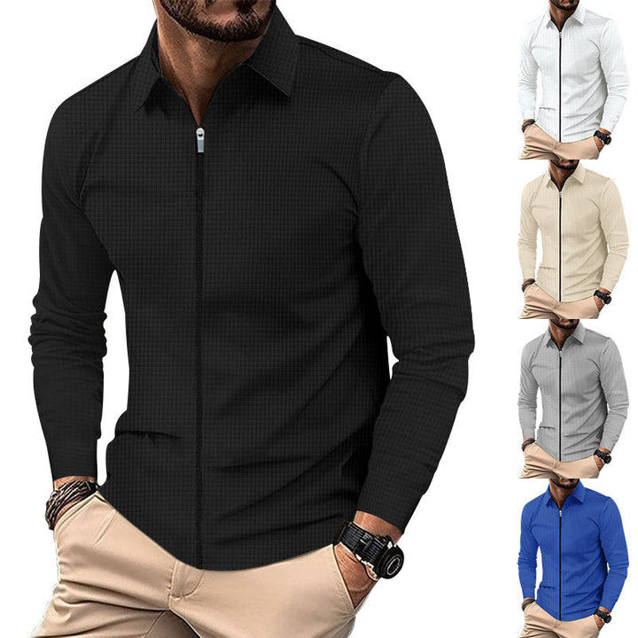 Herren Sportliches Langarm-T-Shirt mit Reißverschluss und atmungsaktiver Struktur Echoarchiv