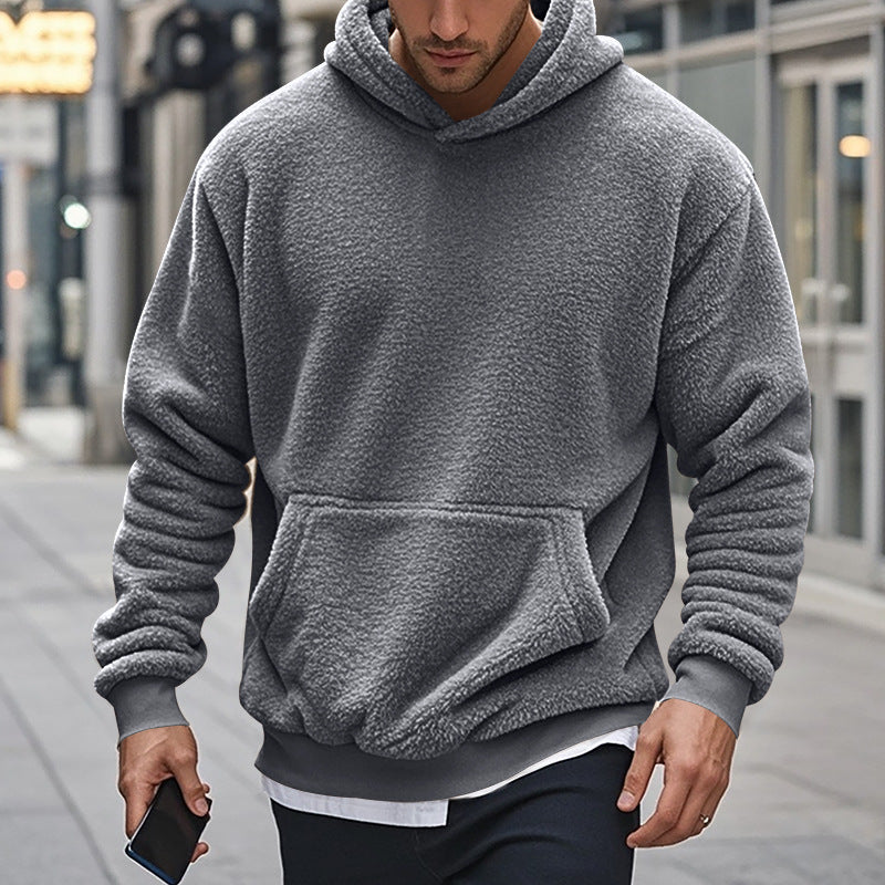 Herren Hoodie aus kuscheligem Teddy-Fleece mit Kängurutasche und breiten Bündchen Echoarchiv