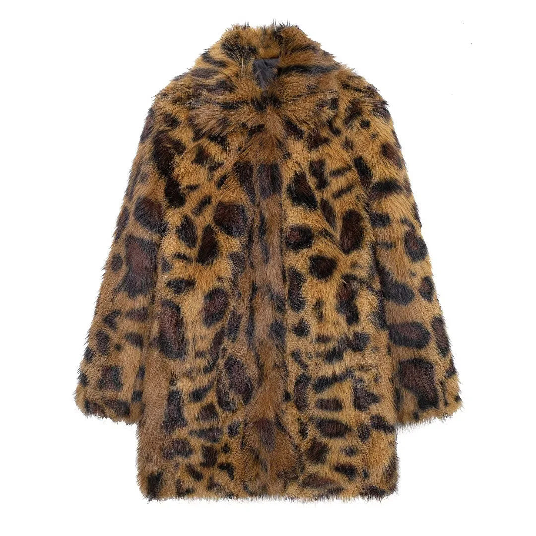 Damen langer Kunstfell-Mantel im Leopardenprint mit Oversize-Schnitt und kuscheliger Innenfutter-Qualität – Montévia