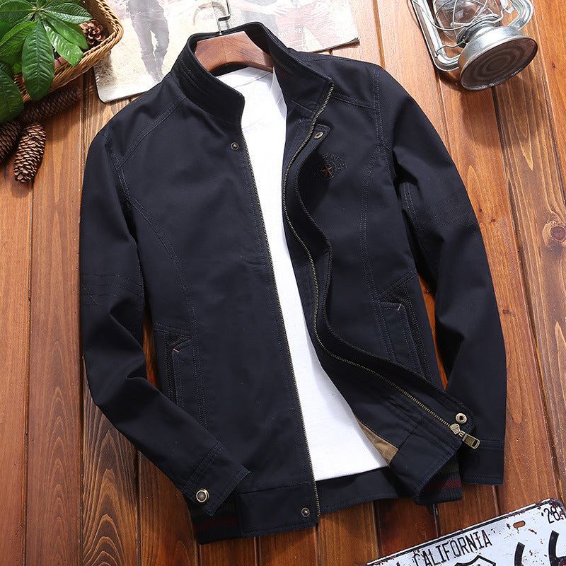 Herren Canvas-Blouson mit Stehkragen, Camouflage-Innenfutter und gestreiftem Rippbund – Taviero