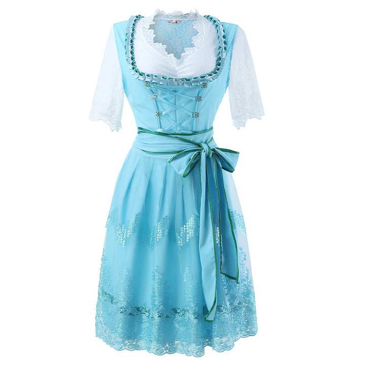 Damen nan traditionelles Dirndlkleid mit feiner Spitzenbluse figurbetontem Mieder und eleganter Schürze Echo Archiv