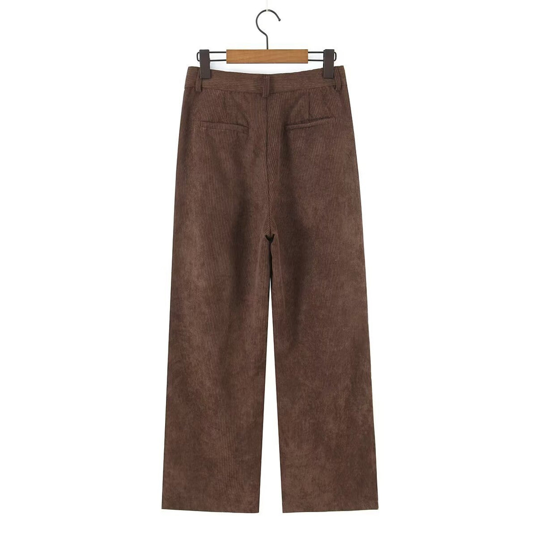 Damen Hochtaillierte Cordhose mit weitem Bein und Bundfalten Echo Archiv