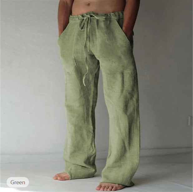 Herren Leinenhose mit weitem Schnitt Kordelzug und Seitentaschen – Sorevano