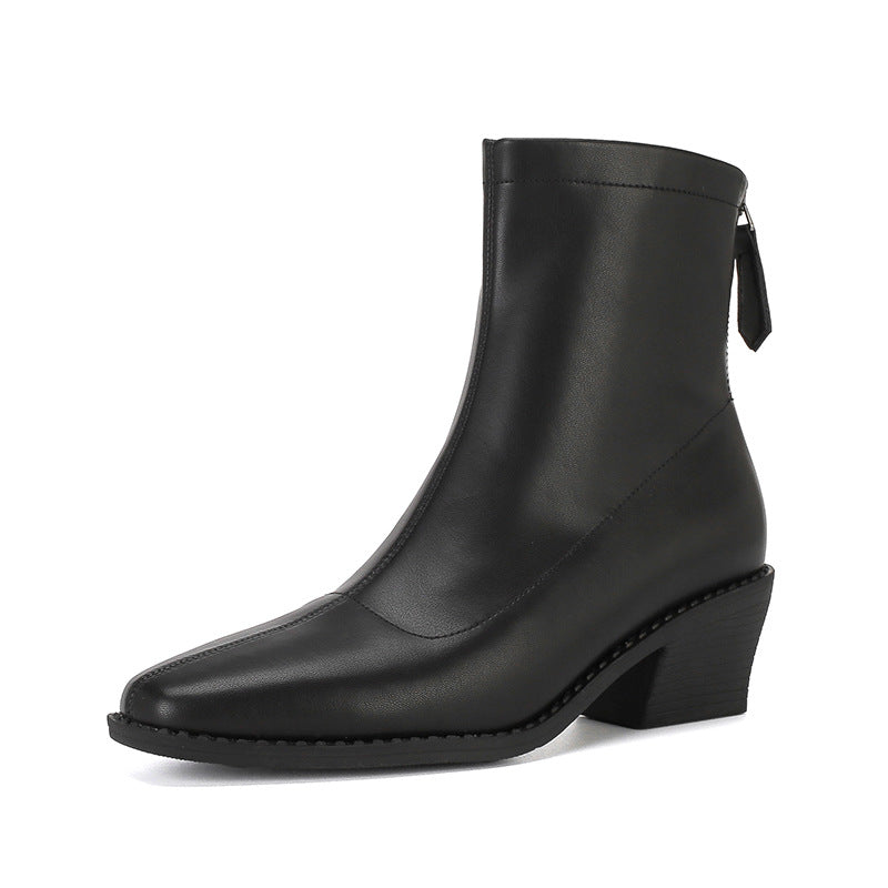 Damen Minimalistische Sock‑Ankleboot aus Glattleder mit hinterem Reißverschluss und sculpted Blockabsatz Echo Archiv