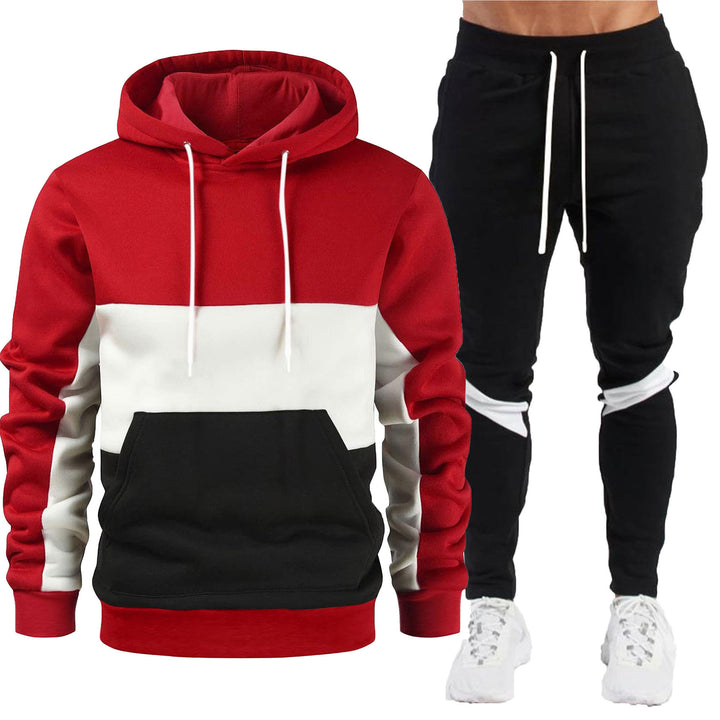 Herren sportives Hoodie- und Jogginghose-Set mit Kontrastblenden, Kängurutasche, elastischem Bund und schmal zulaufendem Bein – Cavarno