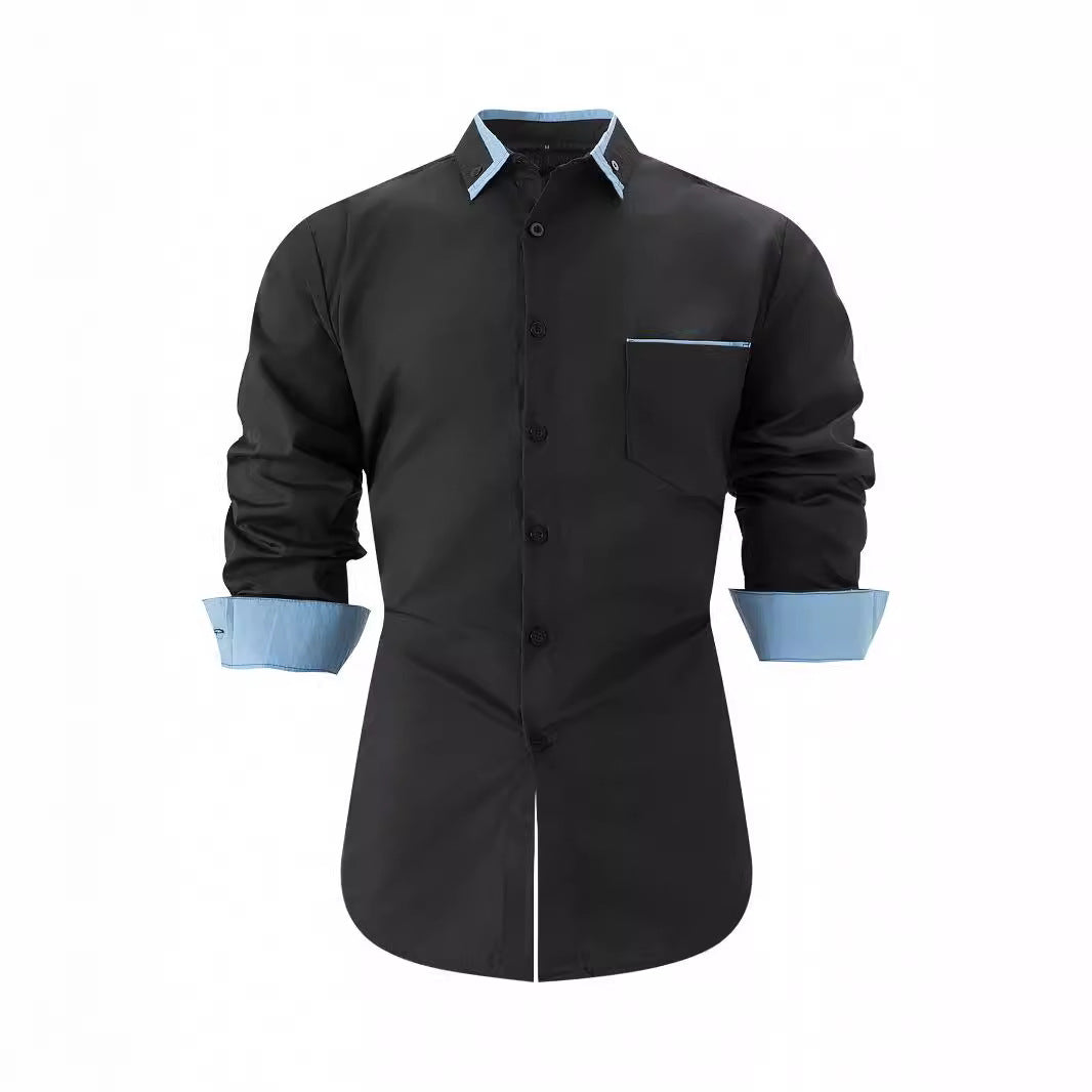 Herren elegantes Langarmhemd mit Kontrastdetails Echoarchiv