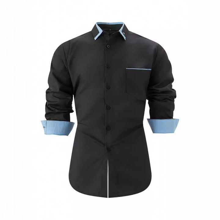 Herren elegantes Langarmhemd mit Kontrastdetails Echoarchiv