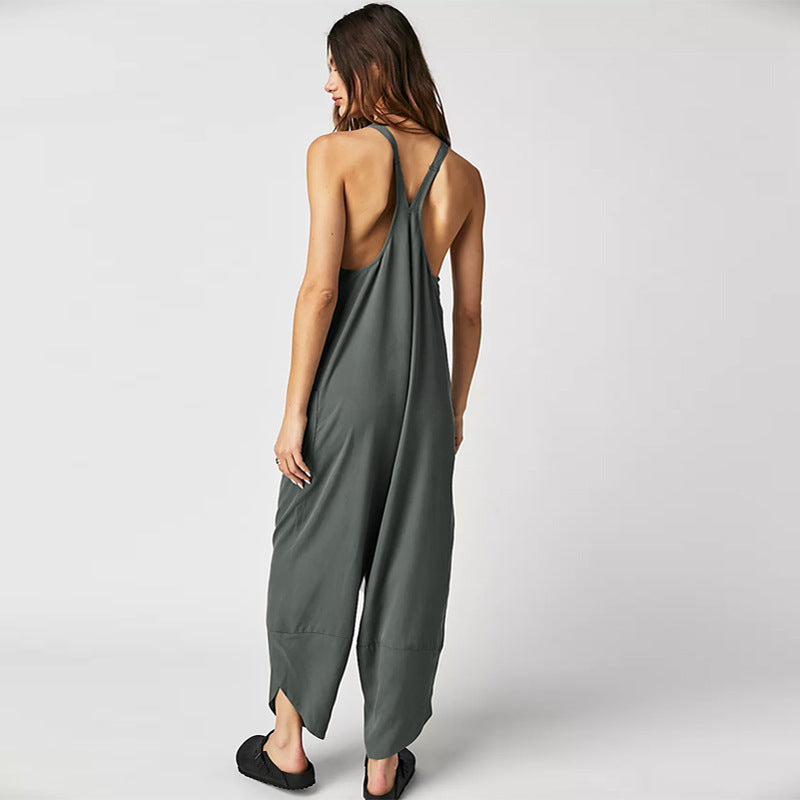 Damen Lässiger Jumpsuit mit weitem Bein und seitlichen Taschen Echo Archiv