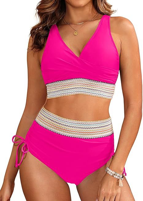Damen Hochgeschnittener Bikini mit Eleganter Wickeloptik und Dekorativem Bund Echoarchiv