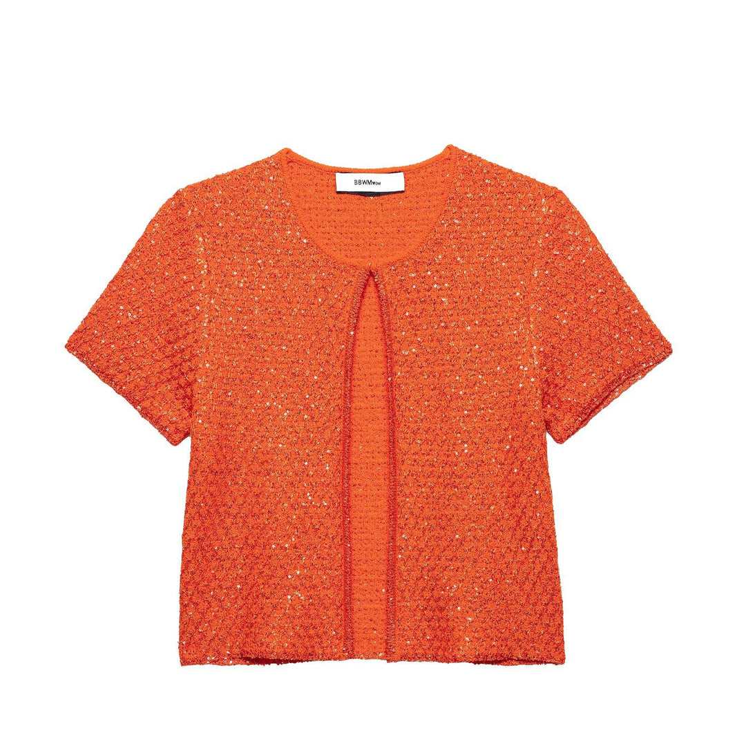 Damen Kurzärmelige Bouclé Strickjacke mit offenem Frontschlitz Echo Archiv