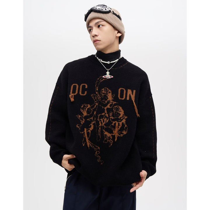 Herren Modischer Grobstrickpullover mit grafischem Motiv Echoarchiv