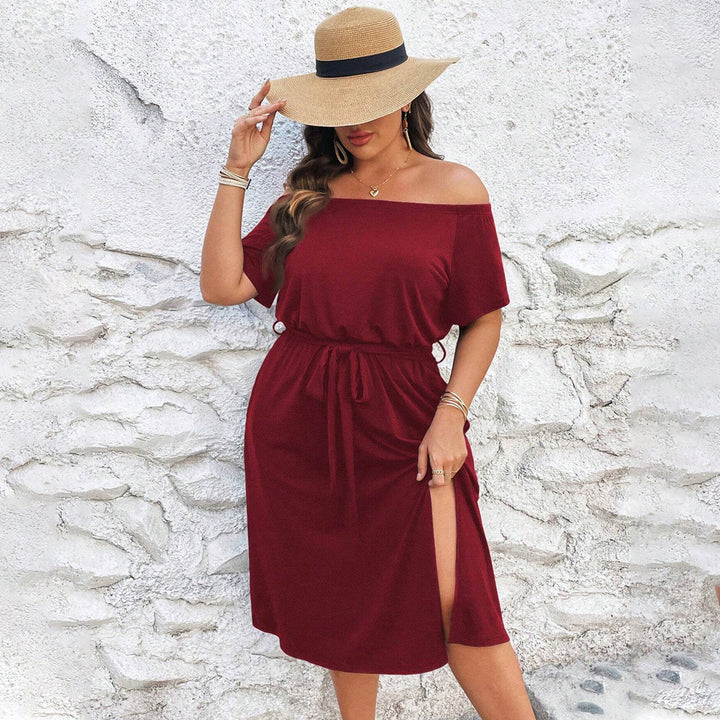 Damen Off-Shoulder Maxikleid mit eleganter Drapierung und seitlichem Schlitz Echo Archiv