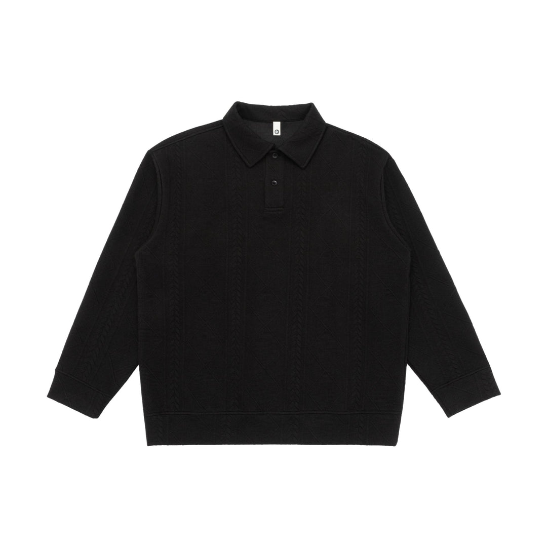 Unisex Strukturierter Polopullover mit Hemdkragen und Zopfmuster Echoarchiv