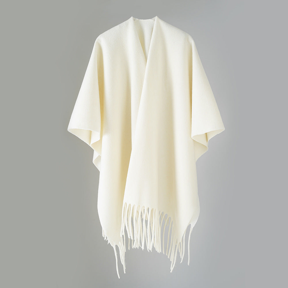 Damen Kaschmir‑Optik Capeponcho mit Fransen und offenem Oversize‑Schnitt Echo Archiv