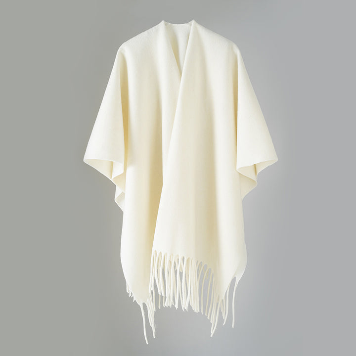 Damen Kaschmir‑Optik Capeponcho mit Fransen und offenem Oversize‑Schnitt Echo Archiv