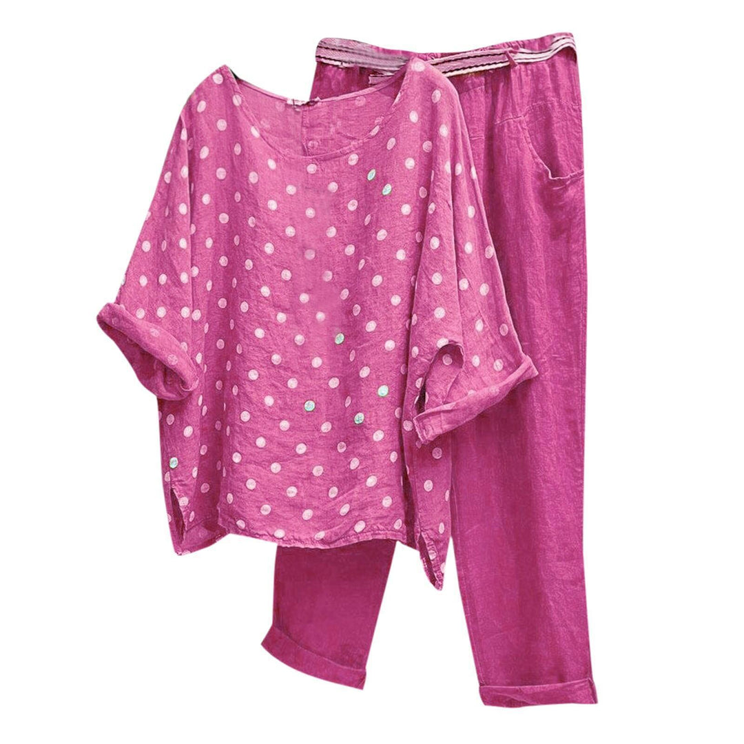 Damen nan Leinen-Loungewear-Set mit gepunkteter Oversize-Tunika und elastischer Bundhose Echo Archiv