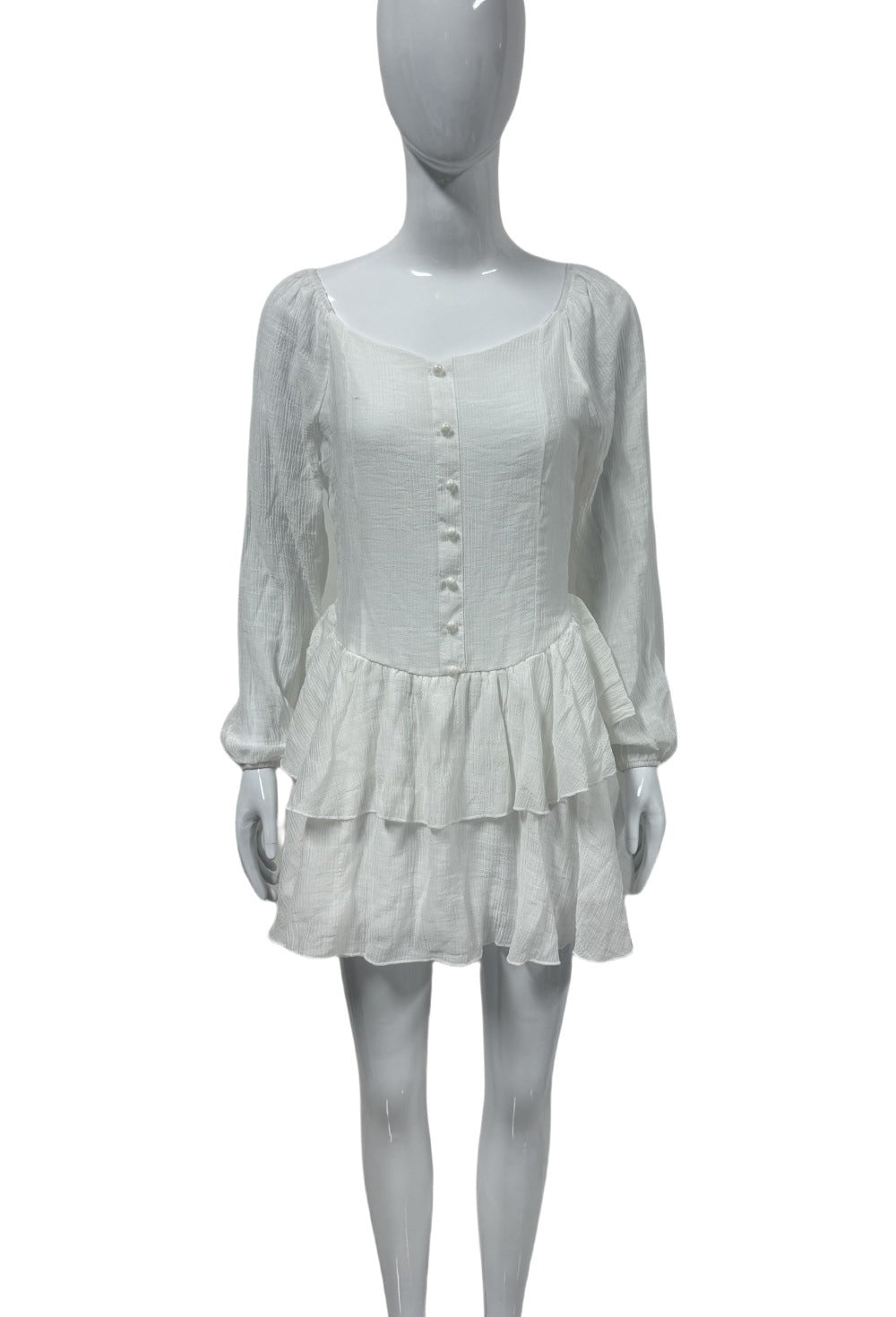 Damen Schulterfreies Stufen-Minikleid mit Knopfleiste Echoarchiv