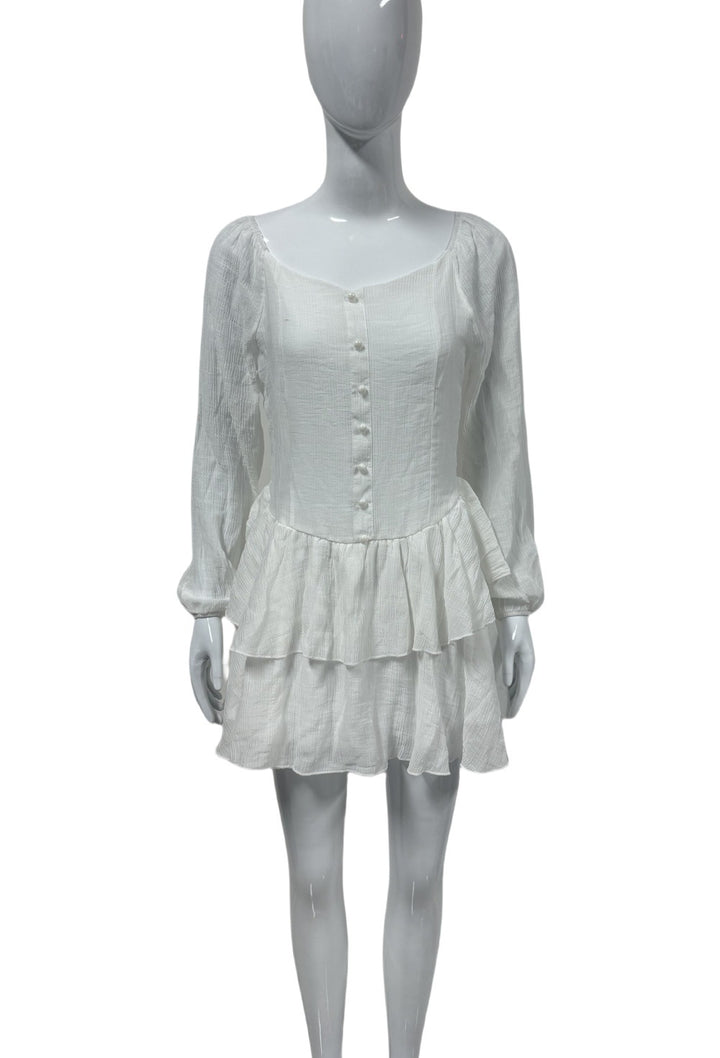 Damen Schulterfreies Stufen-Minikleid mit Knopfleiste Echoarchiv