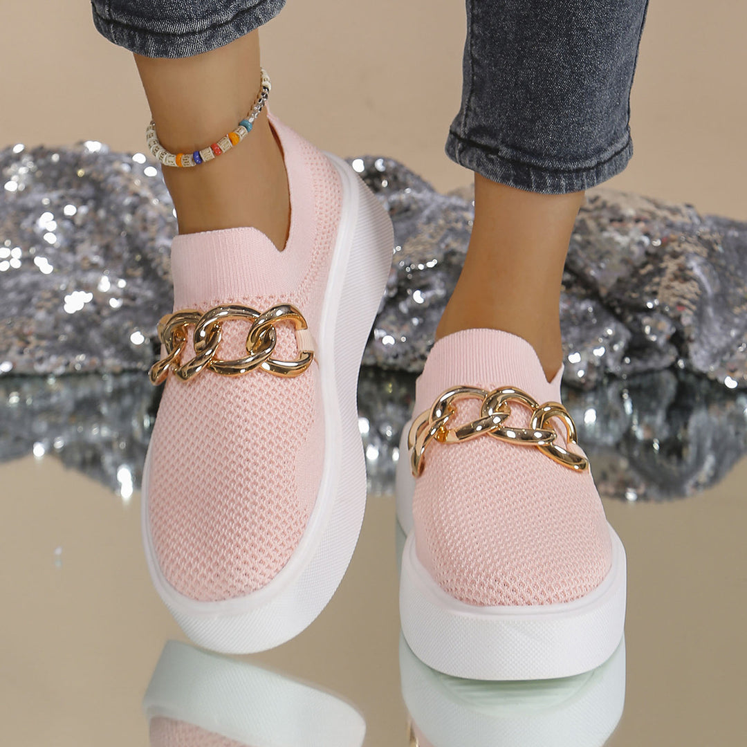 Damen Strick‑Slip‑On Sneaker mit Plateau‑Sohle und auffälliger Metallkettendeko Echo Archiv