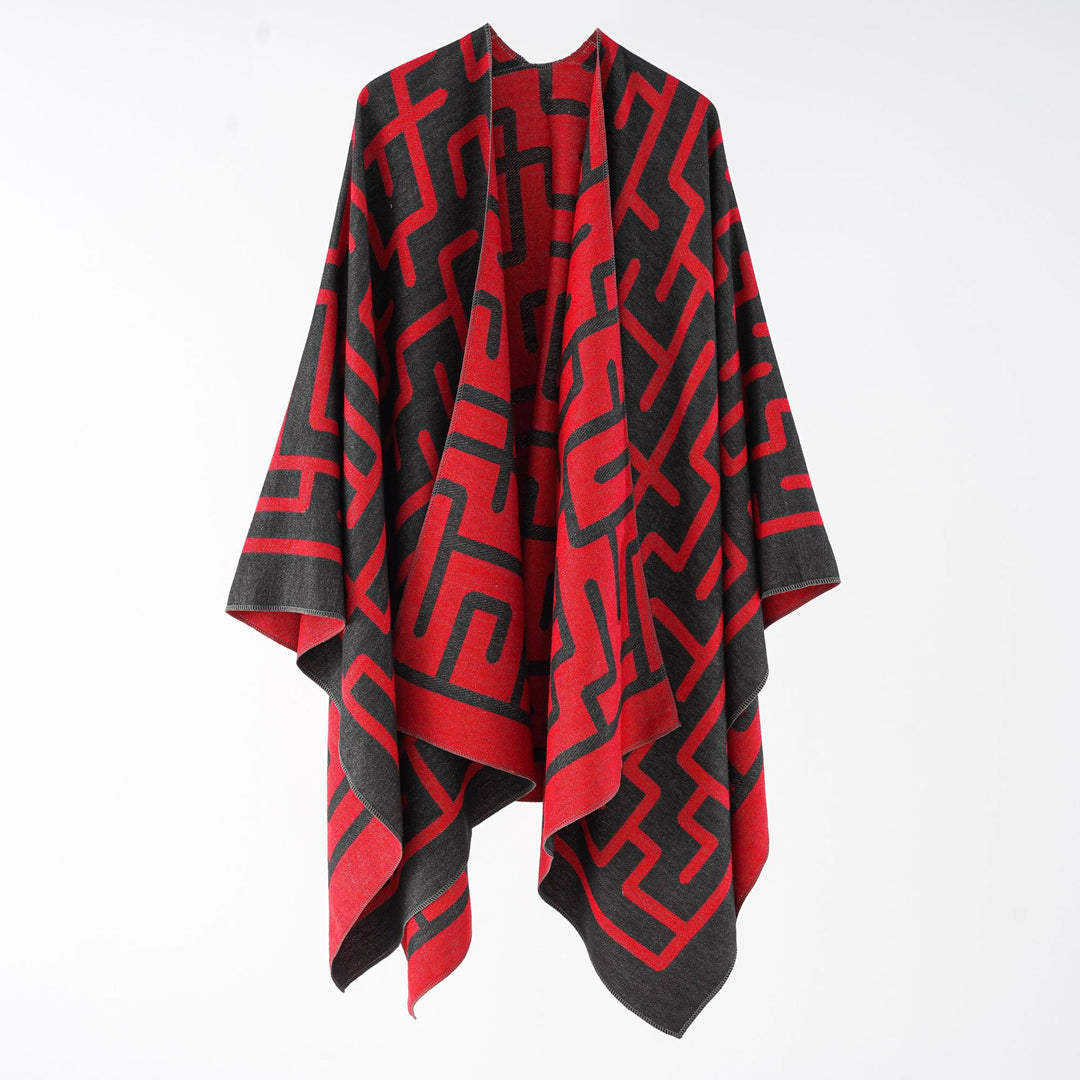 Damen Wendefreundlicher Jacquard-Capeponcho im Oversize mit grafischem Allovermuster Echo Archiv