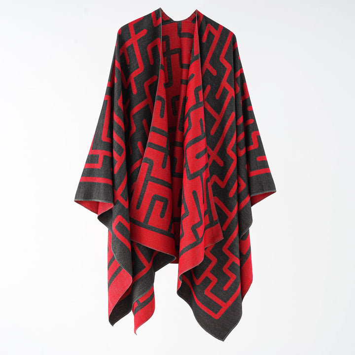 Damen Wendefreundlicher Jacquard-Capeponcho im Oversize mit grafischem Allovermuster Echo Archiv