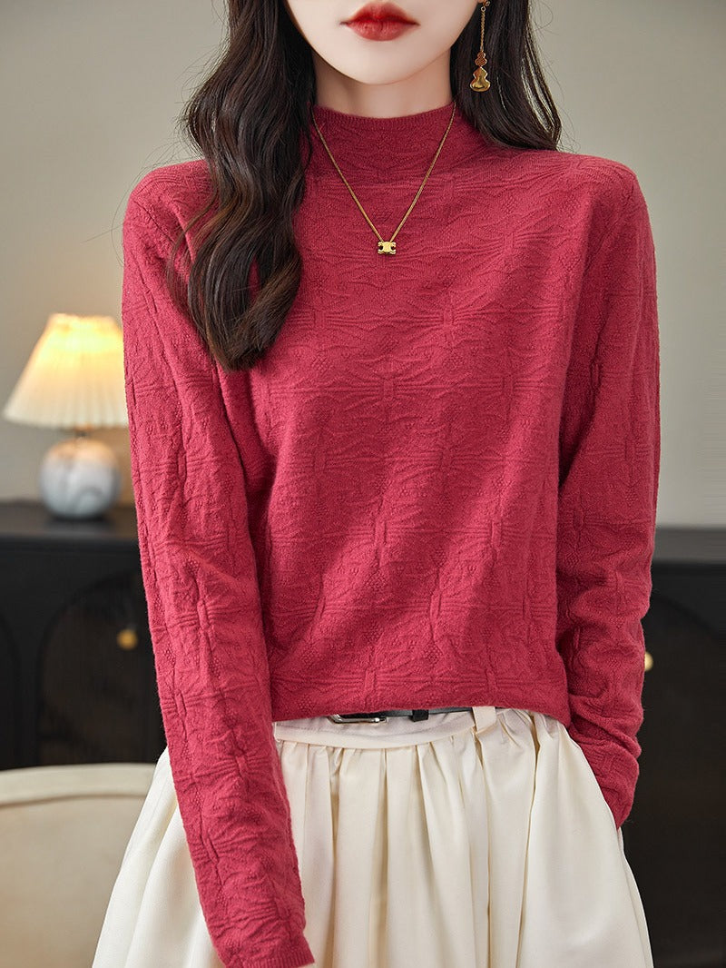 Damen Strukturiertes Feinstrick-Longsleeve mit Stehkragen und kastiger Silhouette Echoarchiv
