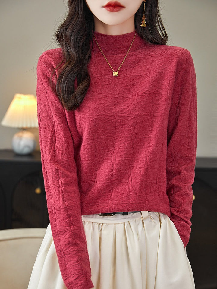 Damen Strukturiertes Feinstrick-Longsleeve mit Stehkragen und kastiger Silhouette Echoarchiv