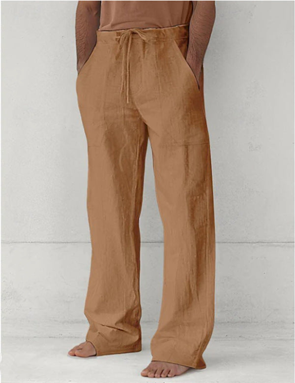 Herren leichte Relax-Chino aus Leinenmix mit weitem Bein, Kordelbund und seitlichen Eingrifftaschen – Sorevano