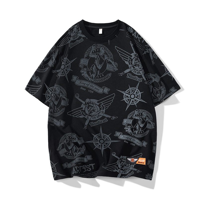 Herren Oversize-Print-T-Shirt mit Allover-Nautical-Logos und Rundhalsausschnitt Echo Archiv
