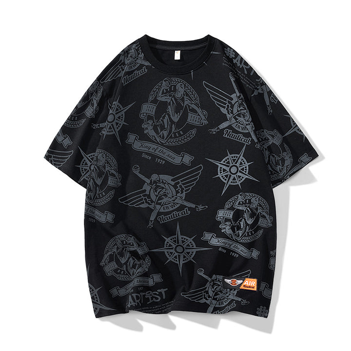 Herren Oversize-Print-T-Shirt mit Allover-Nautical-Logos und Rundhalsausschnitt Echo Archiv