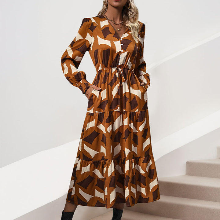 Damen Langes Maxikleid mit Volant und Knopfdetails Echo Archiv