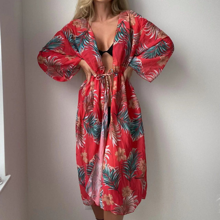 Damen luftiger Strandkimono mit floralen Motiven Echo Archiv