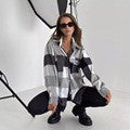 Damen Karierter Overshirt im Shacket-Stil mit Saumtaschen und Knopfverschluss Echoarchiv
