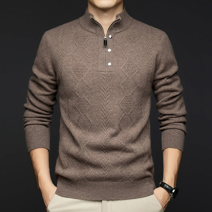 Herren modischer Strickpullover mit schmalem Kragen und feinem Rautenmuster Echoarchiv